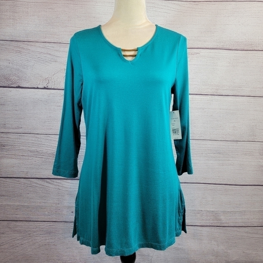 𝅺KIM Rogers 3/4 Sleeves Blouse Turquoise Size Small Petite